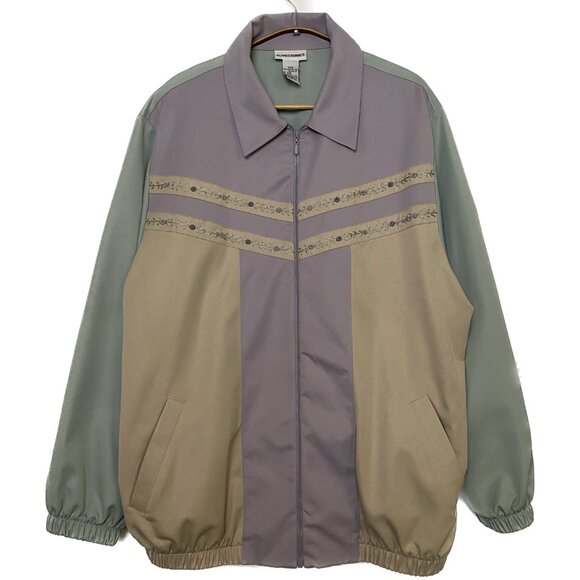 Vintage Jacket Women XL 22W Tan Pastels 90s Floral Embroidery Cottagecore Spring - Picture 1 of 16